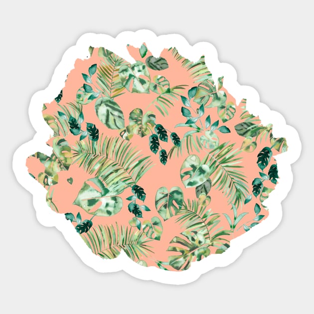 Tropical leaves green coral Sticker by ninoladesign